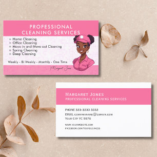 Carte De Visite Dessin animé de femme de ménage rose vif