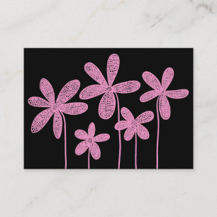 Carte De Visite Dessin de fleurs simples - rose sur noir