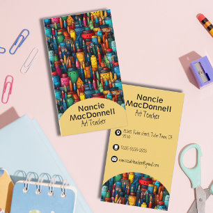 Carte De Visite Dessin de l'enseignant en art coloré Crayon Motif 