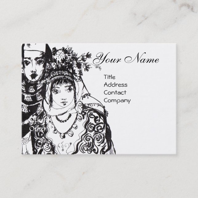 Carte De Visite Dessin d'encre blanche noire pour filles ANATOLIEN (Devant)