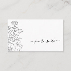 Carte De Visite Dessin floral simple en noir et blanc