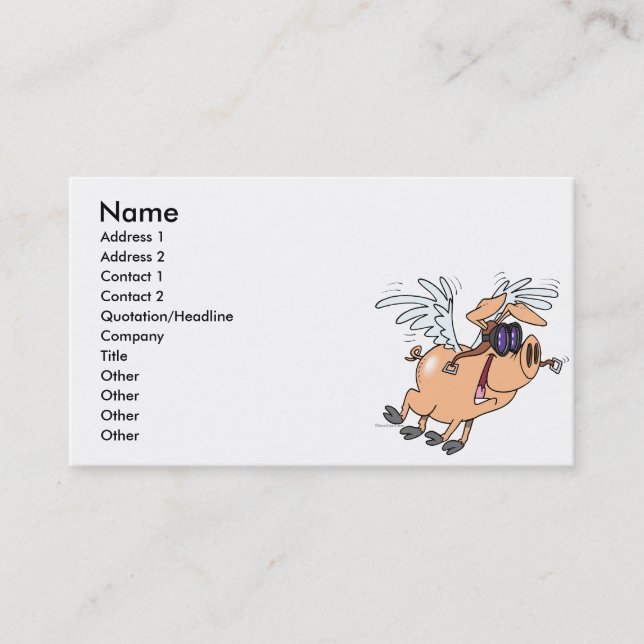 Carte De Visite dessin humoristique flyer cochon volant (Devant)