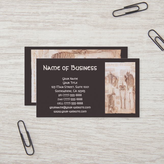 Carte De Visite Dessins anatomiques Skeletons humains Leonardo da  (Devant/Arrière en situation)