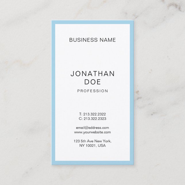 Carte De Visite Dessus professionnel simple blanc bleu élégant (Devant)