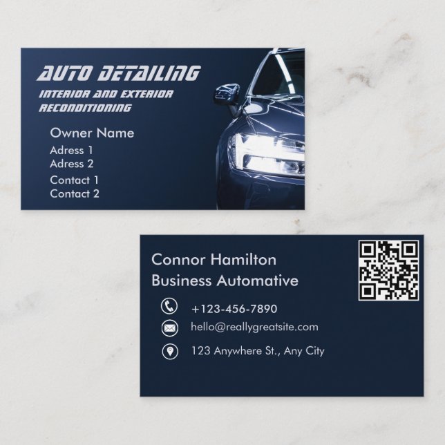 Carte De Visite Détail auto Lavage automobile bleu profond (Devant / Derrière)