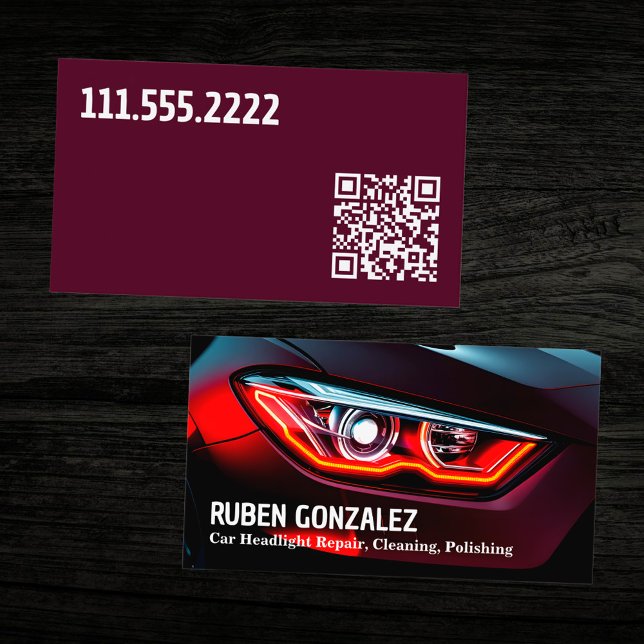 Carte De Visite Détail de la restauration du phare de voiture QR (Car Headlight Restoration Detailing QR Business Card)