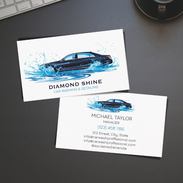 Carte De Visite Détail de l'auto de lavage automobile professionne (blue luxury car detailing)