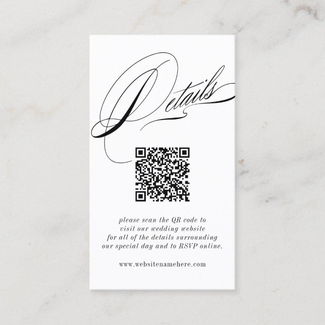 Carte De Visite Détails de calligraphie élégante Code QR (Devant)