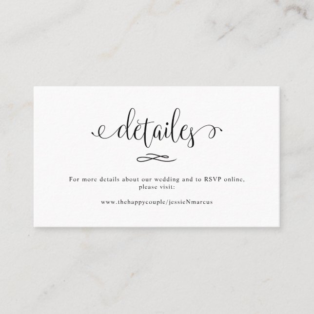 Carte De Visite Détails du Mariage de calligraphie élégant (Devant)