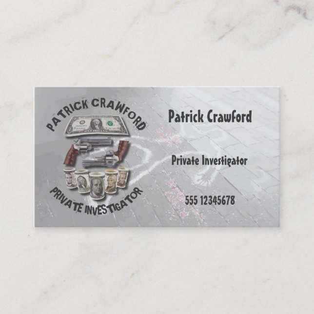 Carte De Visite Détective d'investigateur privé avec les armes à (Devant)