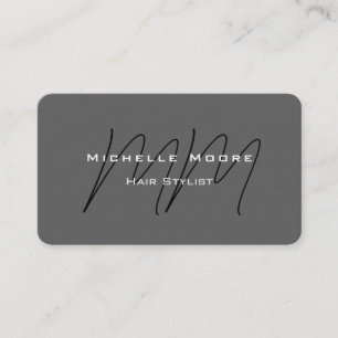 Carte De Visite Deux côtés Monogramme noir gris calligraphie lin
