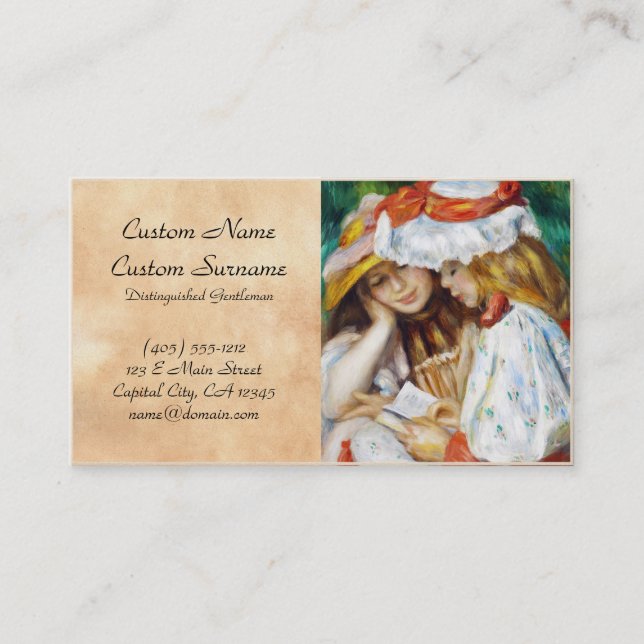 Carte De Visite Deux filles lisant la peinture de Pierre Auguste (Devant)