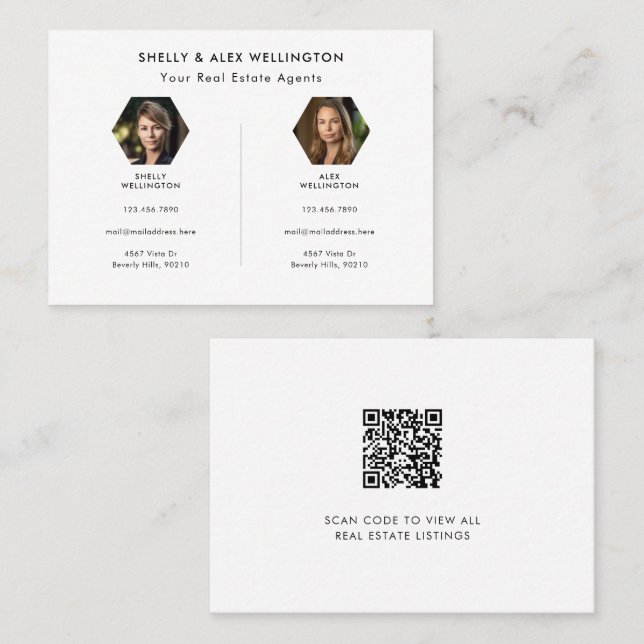 Carte De Visite Deux personnes personnalisé QR Code photo Immobili (Devant / Derrière)