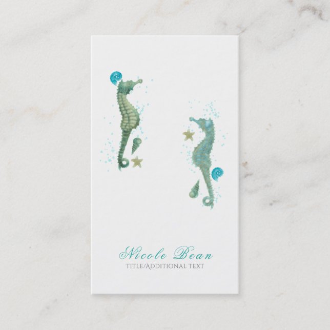 Carte De Visite Deux Seahorses Aquarelle Plage Élégant Chic (Devant)