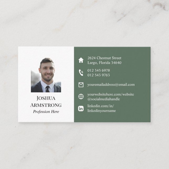 Carte De Visite Deux tons vert de votre profil Photo et logo (Devant)