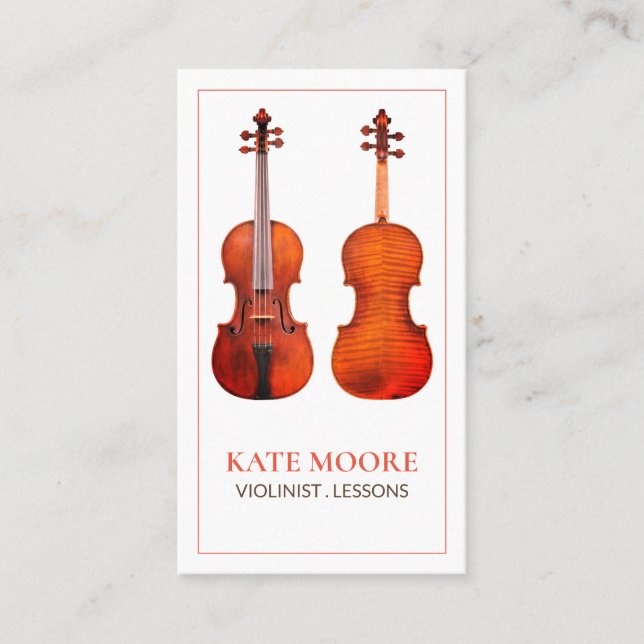 Carte De Visite Deux Violons Rouges Violoniste Et Enseignant (Devant)
