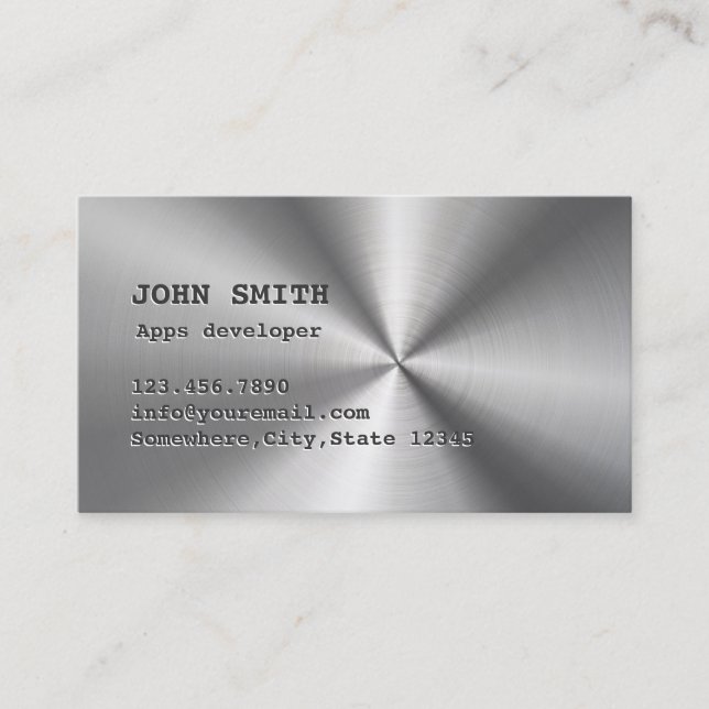 Carte De Visite Développeur moderne de Faux Stainless Steel Metal  (Devant)