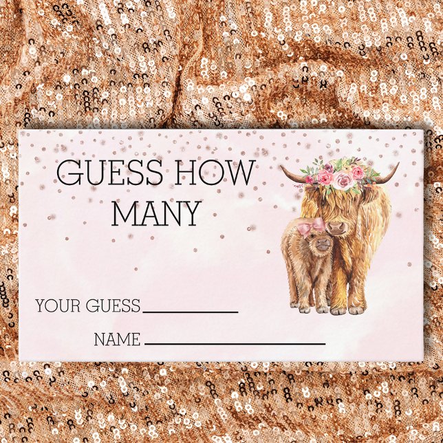Carte De Visite Devinez combien de Baby showers Highland Cow jeu (Créateur téléchargé)