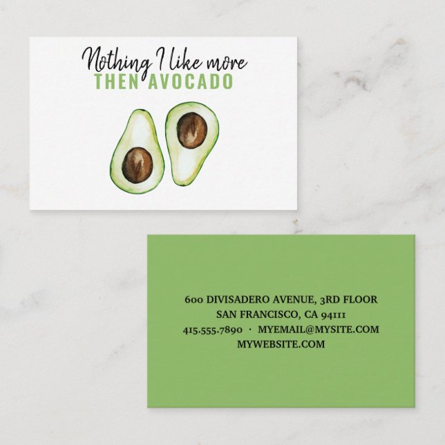 Carte De Visite Devis vert moderne Avocado pour cadeau Avocado Lov (Devant / Derrière)