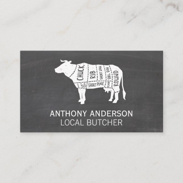 Carte De Visite Diagramme de boeuf | Tableau des coupes de viande  (Devant)
