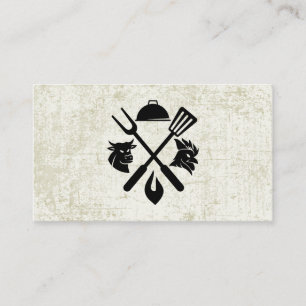 Carte De Visite Diagramme de boeuf Ustensiles de barbecue   Poulet