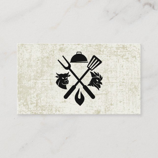 Carte De Visite Diagramme de boeuf Ustensiles de barbecue | Poulet (Devant)