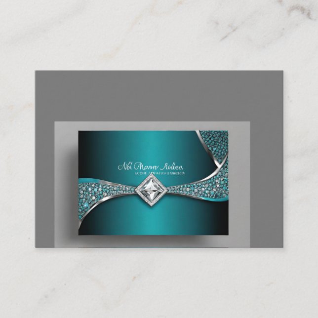 Carte De Visite diamant d'argent bleu turquoise (Devant)