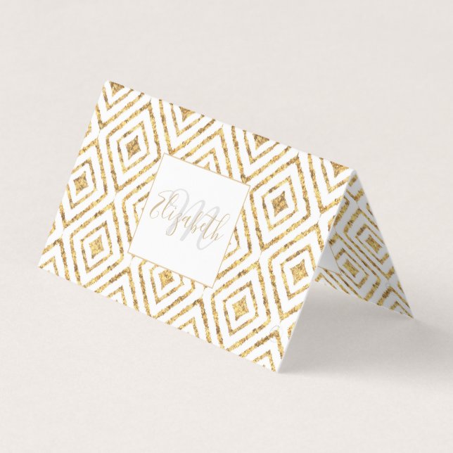 Carte De Visite Diamant Or moderne Formes Doodles tribal Ikat (Devant)