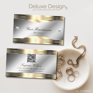 Carte De Visite Diamants brillants argenté et or avec code QR