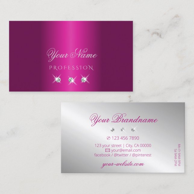 Carte De Visite Diamants brillants argentés rose brillant élégant (Devant / Derrière)