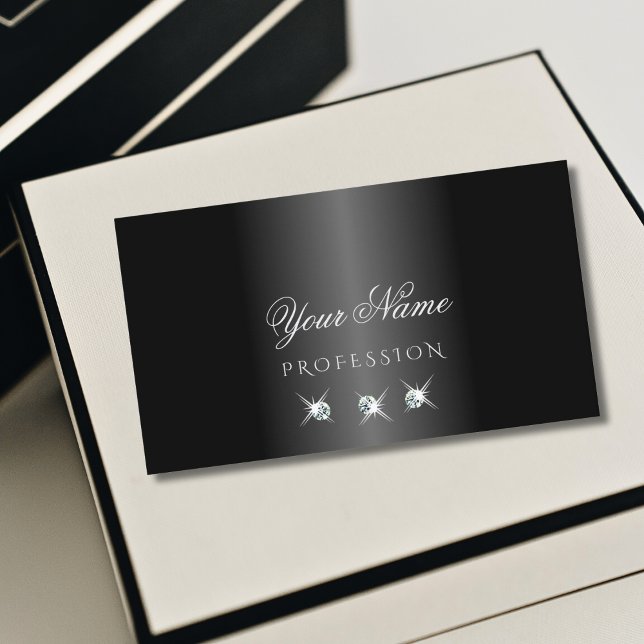 Carte De Visite Diamants brillants noirs et blancs modernes et élé (Créateur téléchargé)