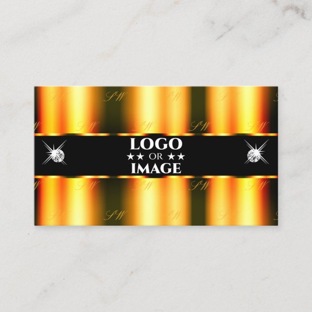 Carte De Visite Diamants brillants orange noir brillant avec logo (Devant)