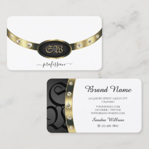 Carte De Visite Diamants de monogramme noir et blanc en or frappan