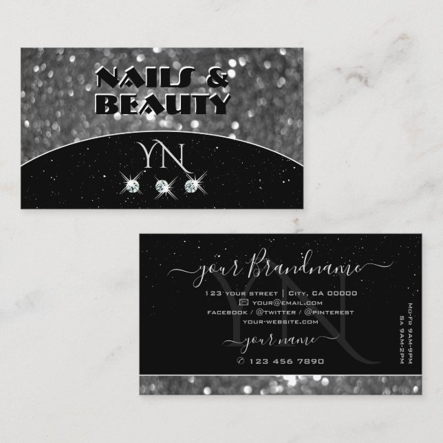 Carte De Visite Diamants de Parties scintillant à étincelles noir  (Devant / Derrière)