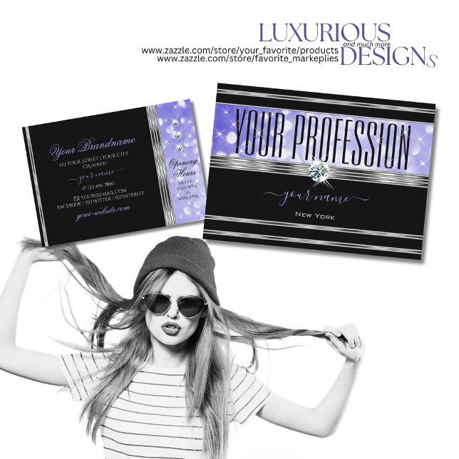 Carte De Visite Diamants de Parties scintillant Bleu Bleu Noir Lux (Créateur téléchargé)