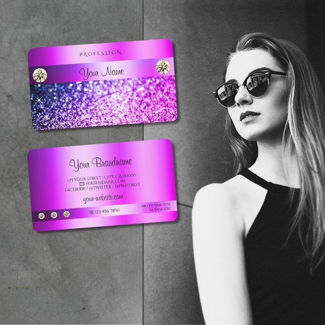 Carte De Visite Diamants de Parties scintillant rose violet de lux (Créateur téléchargé)