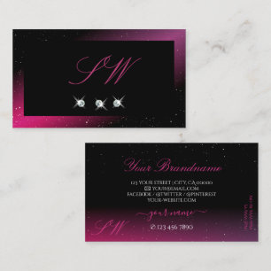 Carte De Visite Diamants d'étincelle rose noire moderne Initiales