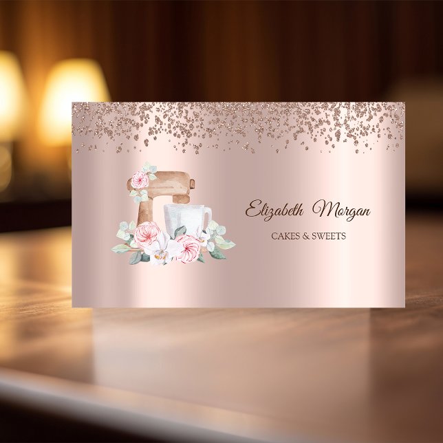 Carte De Visite Diamants d'or Rose, Fleurs mélangeurs (Créateur téléchargé)