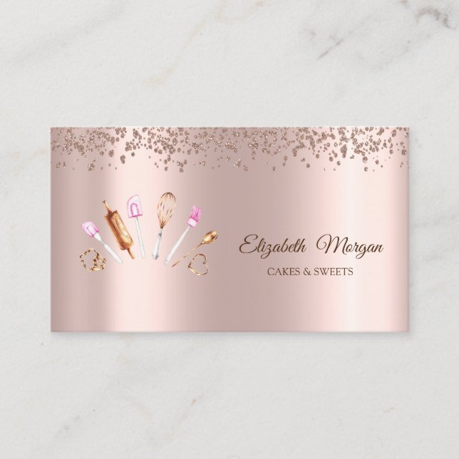 Carte De Visite Diamants d'or Rose moderne, Outils de boulangerie (Devant)