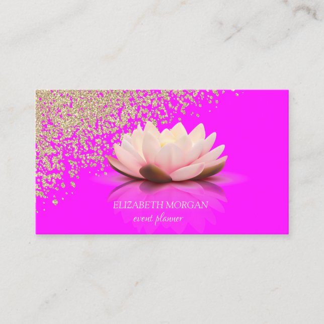 Carte De Visite Diamants Élégants Modernes Lotus Rose Fluorescent (Devant)