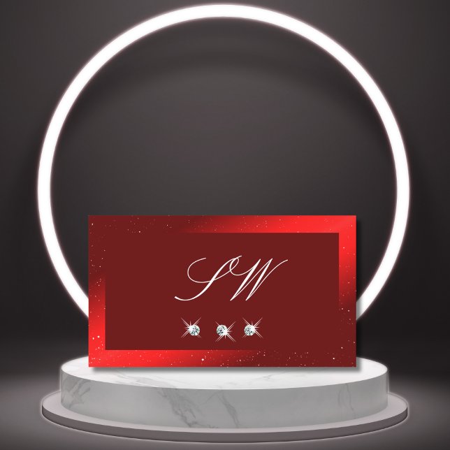 Carte De Visite Diamants étincelants rouge vin avec Monogramme (Créateur téléchargé)