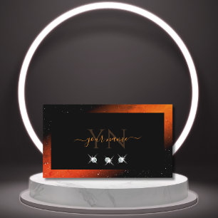 Carte De Visite Diamètre brillant orange noir brillant Initiales