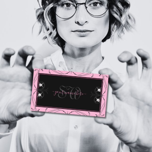 Carte De Visite Diamètre Chic rose Étincelant Initiales Ornat (Créateur téléchargé)