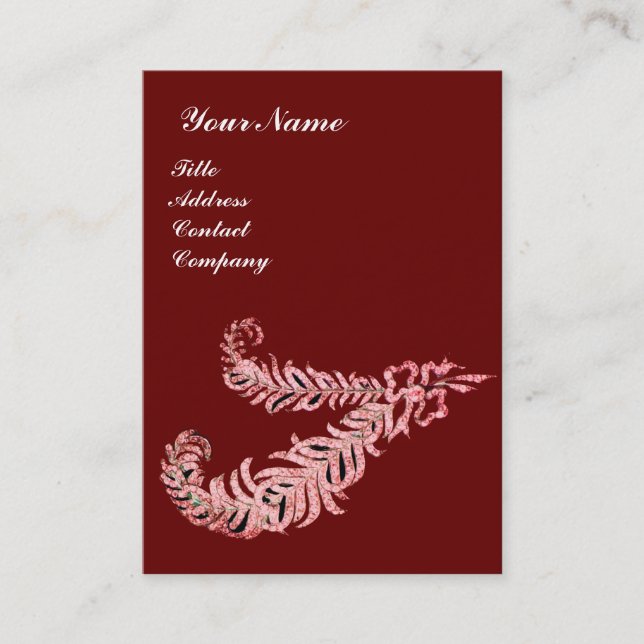 Carte De Visite DIAMOND FEATHERS MONOGRAM, rose, rouge (Devant)