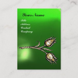 Carte De Visite DIAMOND TULIPS MONOGRAM, Green Emerald Pearl