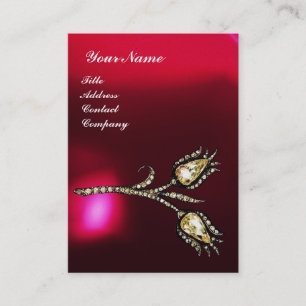 Carte De Visite DIAMOND TULIPS MONOGRAM, Red Burgundy Ruby Pearl