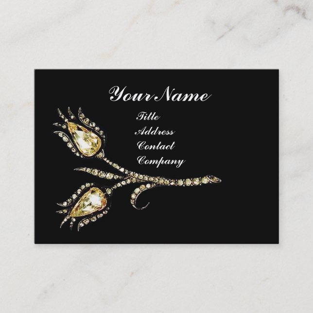 Carte De Visite DIAMONT TULIPS DAMASK MONOGRAM, noir & blanc (Devant)