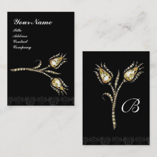Carte De Visite DIAMONT TULIPS DAMASK MONOGRAM, noir & blanc