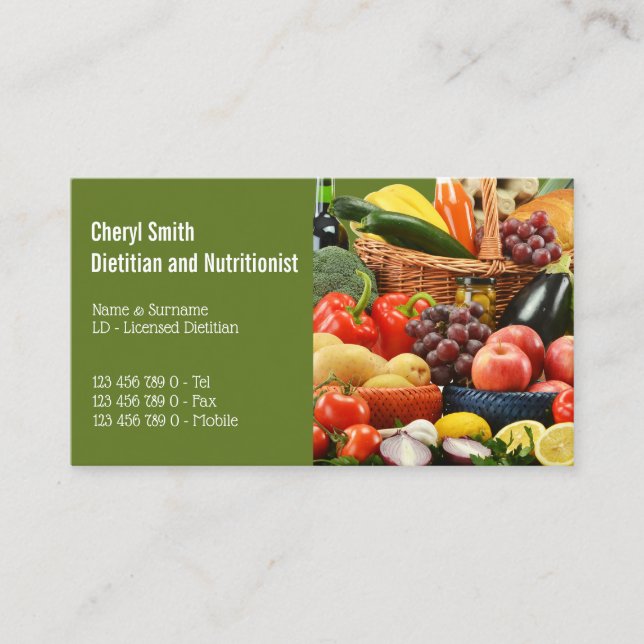 Carte De Visite Diététiste Fruit Vegetable panier photo (Devant)