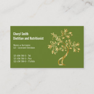 Carte De Visite Diétitien or vert arbre de vie élégant chic